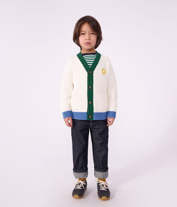 Cardigan in cotone tinta unita bambino bianco/multicolore