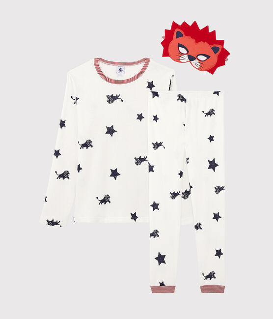Pigiama bambino motivo leone a costine bianco MARSHMALLOW/blu MEDIEVAL
