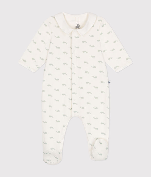 Pigiama neonato in velluto bianco/verde