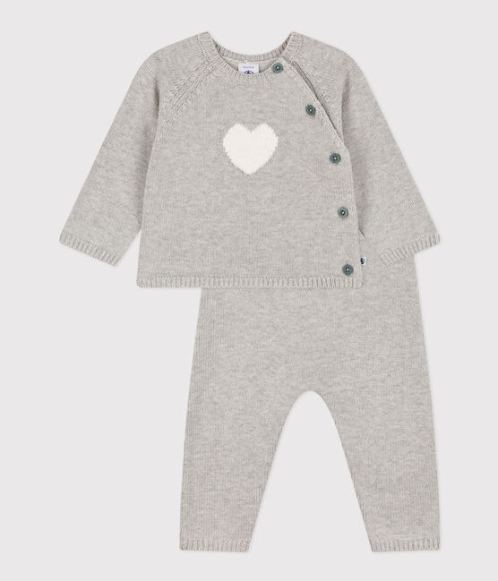 Completo in tricot di lana e cotone con motivo a cuore per bebè grigio BELUGA/bianco MARSHMALLOW
