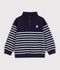 Felpa con mezza cerniera in cotone a righe bambino blu/bianco