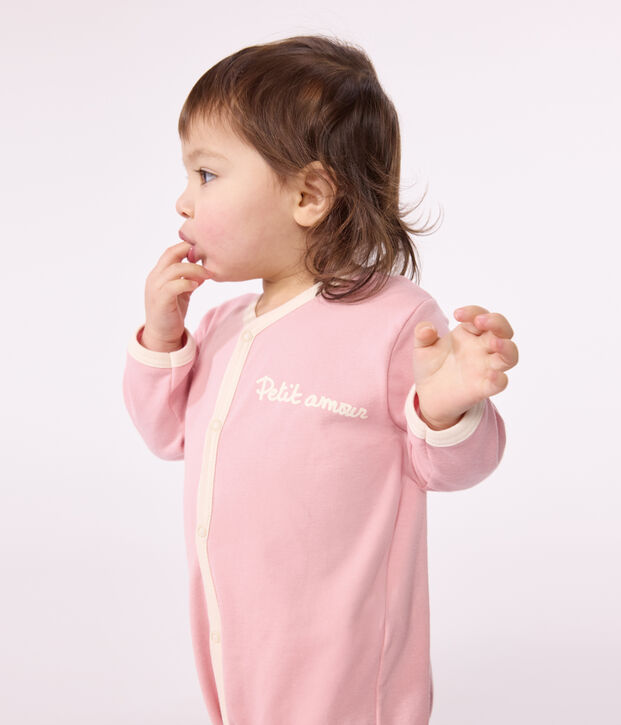 Pigiama in cotone tinta unita neonato rosa