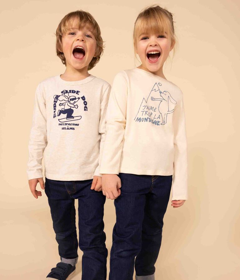 T-shirt maniche lunghe in cotone bambina ecru AVALANCHE