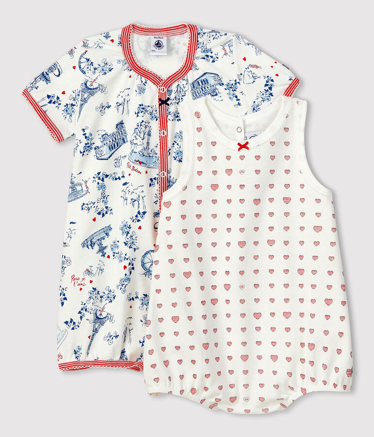 Duo tutina corta beb&egrave; femmina a costine multicolore