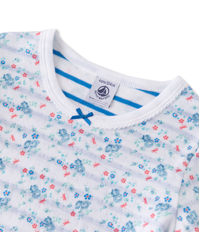 Pigiama per bambina in tubique reversibile bianco ECUME/blu BLEU/ MULTICO