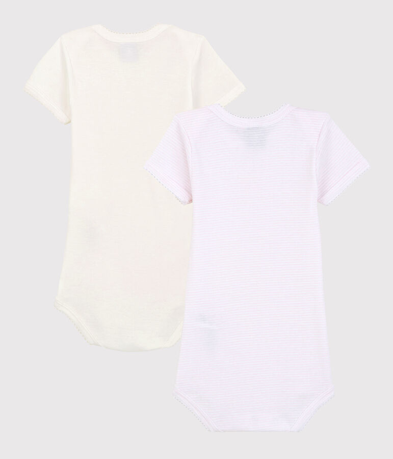 Confezione da 2 body manica corta millerighe beb&egrave; in cotone biologico multicolore