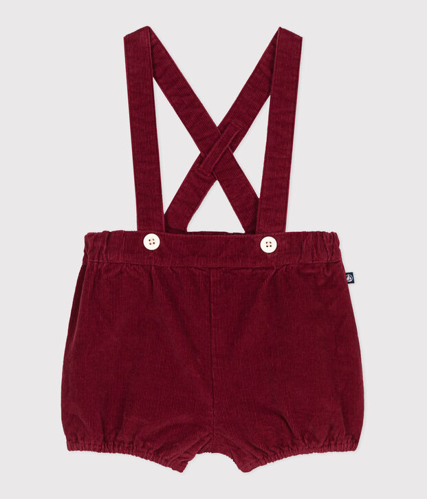 Shorts con bretelle in velluto tinta unita neonato rosso