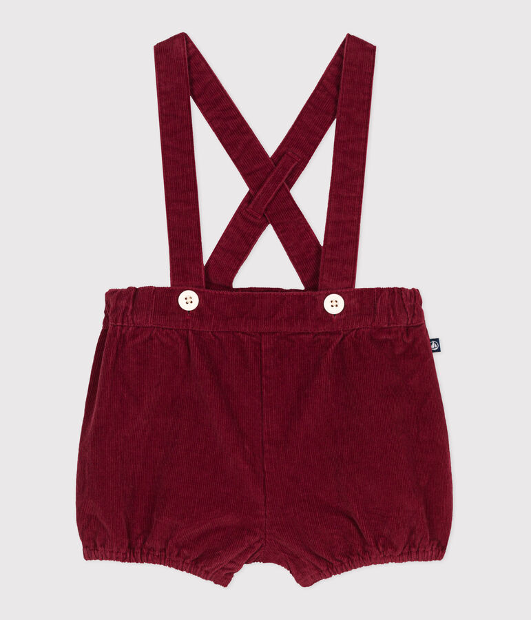 Shorts con bretelle in velluto tinta unita neonato rosso