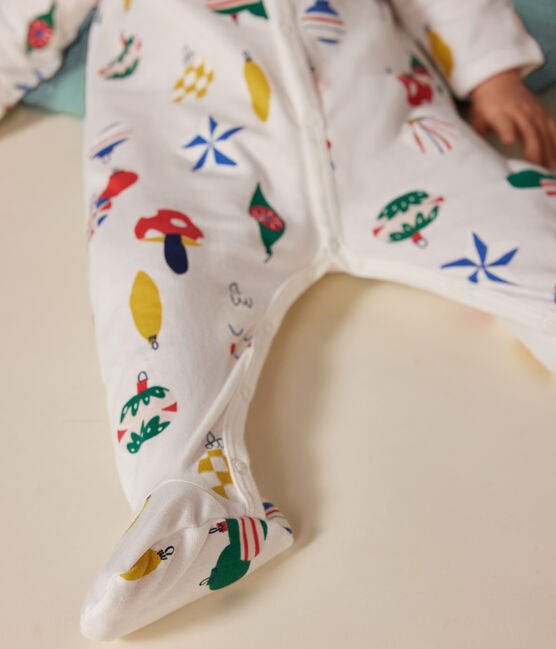 Pigiama in tessuto felpato spazzolato con palline di Natale stampate neonato bianco MARSHMALLOW/bianco MULTICO
