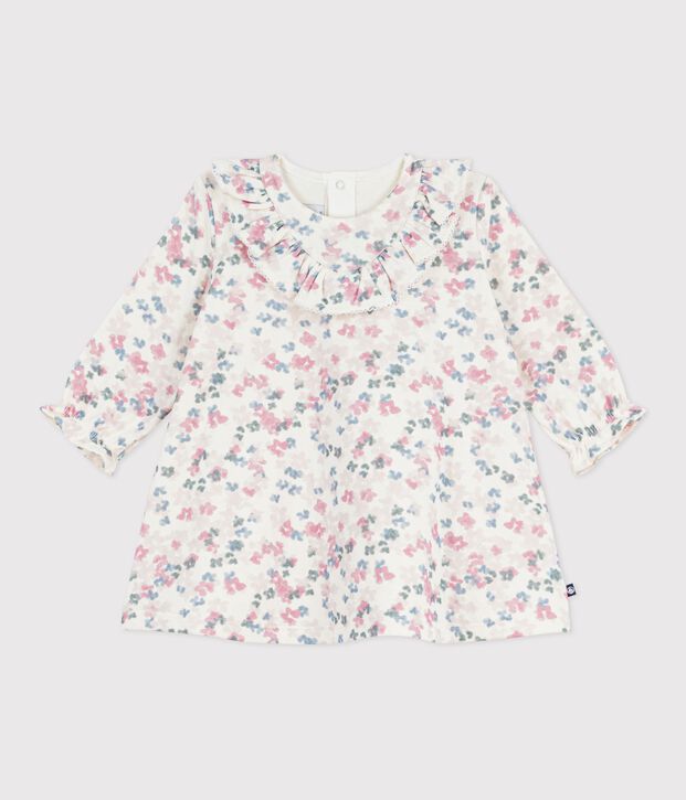 Abito a maniche lunghe in cotone con stampa a fiori neonata ecru/multicolore