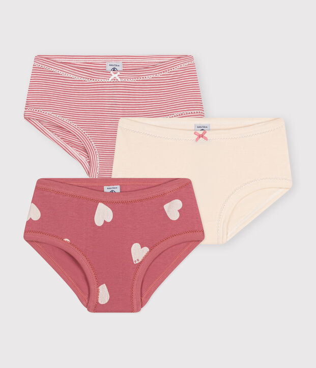 Set di 3 slip a vita alta in cotone a cuori bambino multicolore