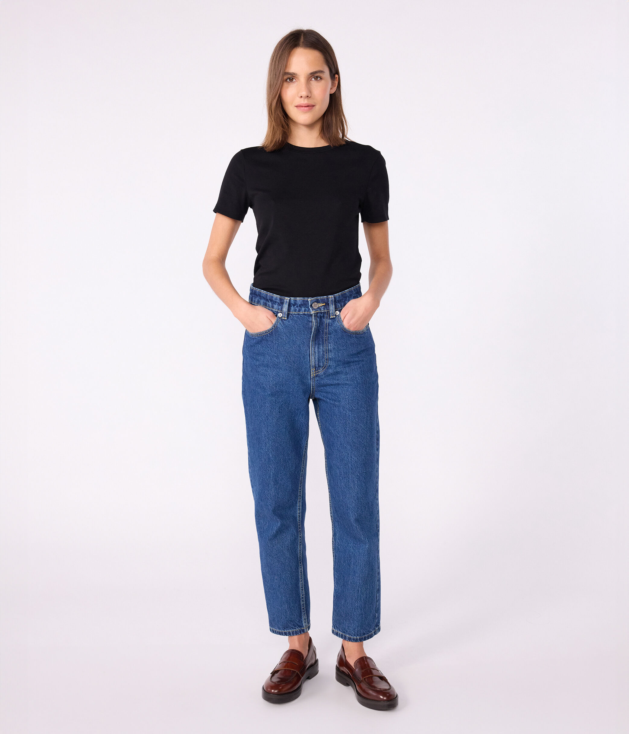 T-shirt Iconica a maniche corte a coste tinta unita donna nero