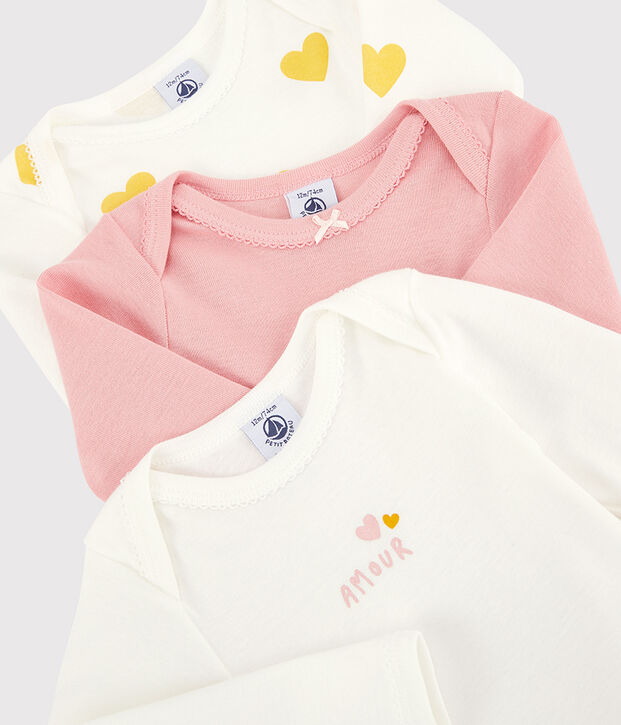 Confezione da 3 body manica lunga beb&egrave; femmina in cotone biologico multicolore