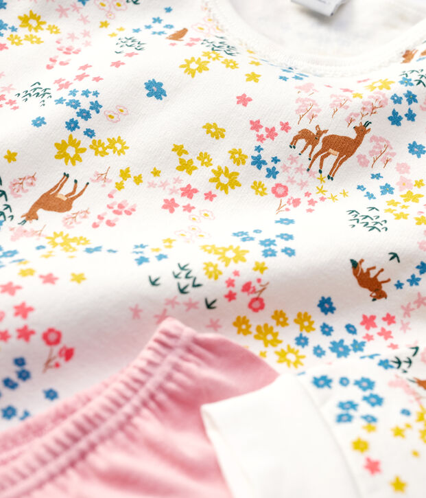 Camicia da notte bambina a fiori in cotone bianco/multicolore