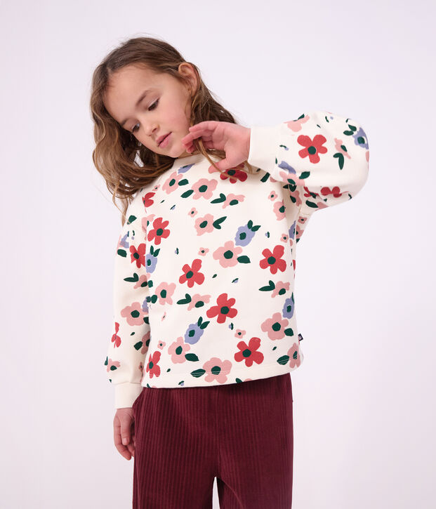 Felpa in cotone con stampa a fiori bambina ecru/multicolore