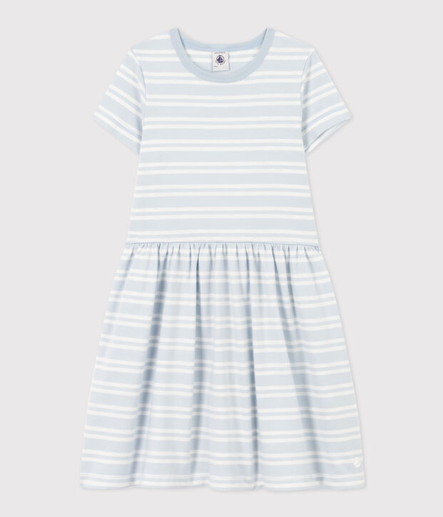 Abito a maniche corte in cotone a righe bambina blu/bianco
