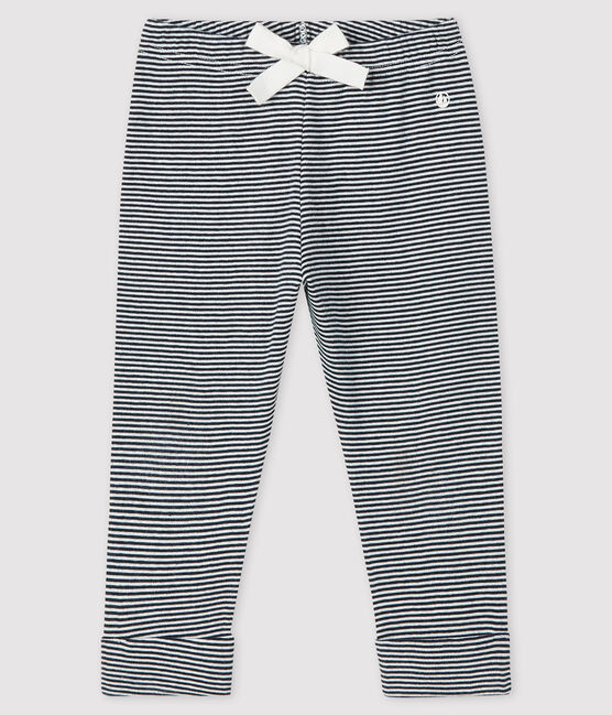 Pantalone millerighe bebè femmina blu SMOKING/bianco MARSHMALLOW