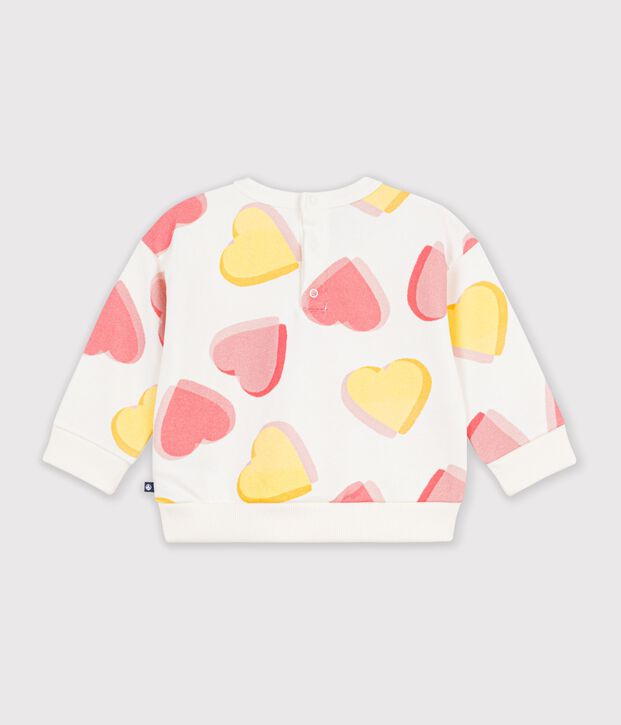 Felpa in cotone con stampa a cuori neonato bianco/multicolore