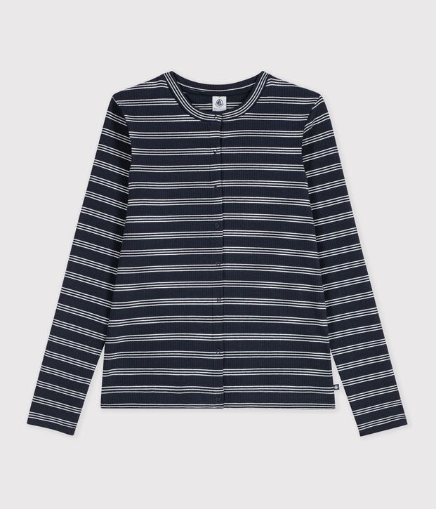 Cardigan in cotone a righe donna blu/bianco