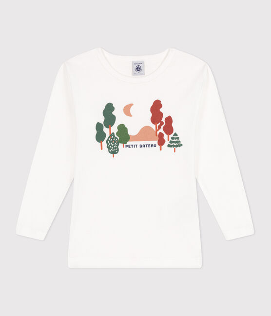 T-shirt a maniche lunghe in cotone bambino bianco ECUME/bianco MULTICO