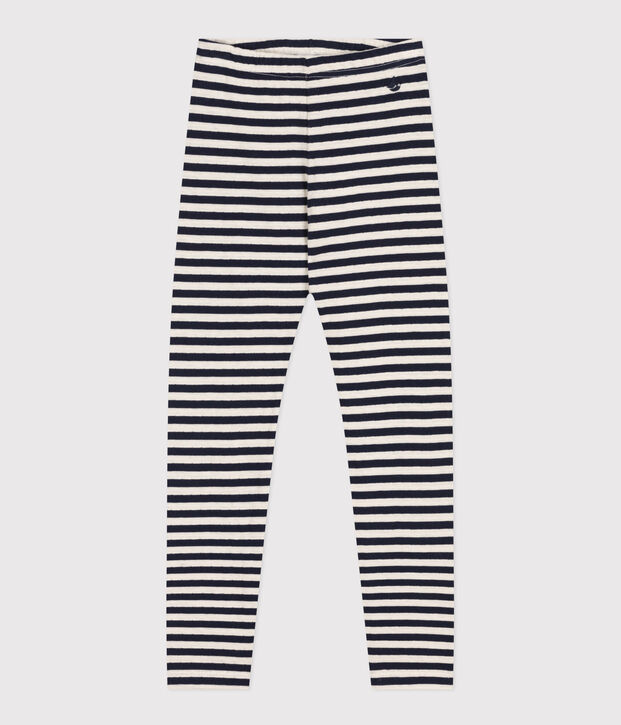 Leggings in tubique bambina blu/bianco