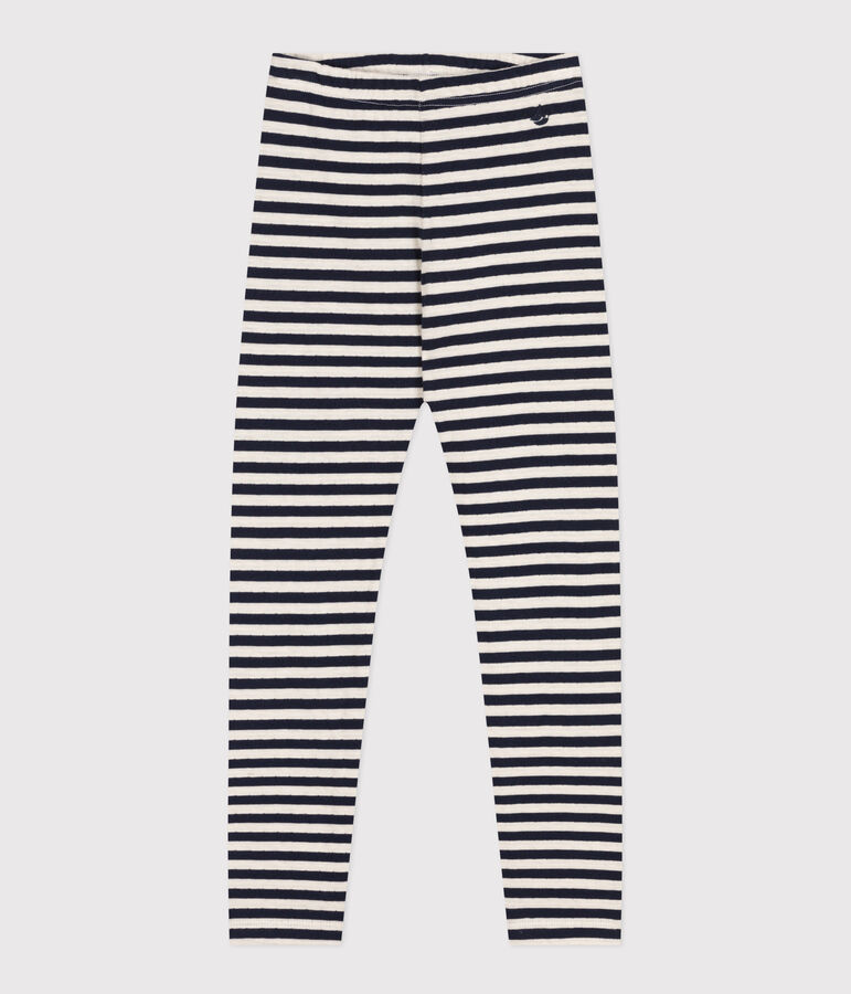 Leggings in tubique bambina blu/bianco