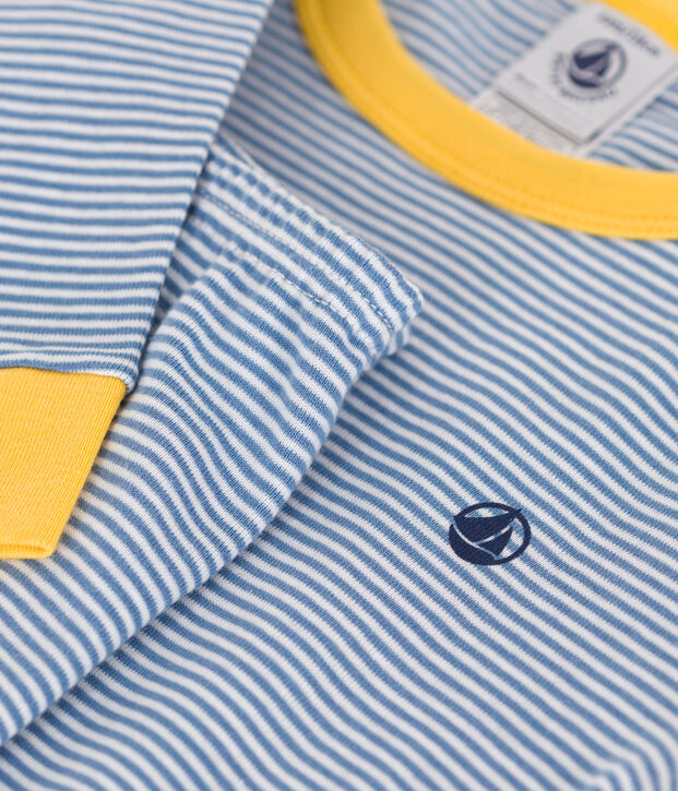 Pigiama aderente in cotone a righe bambino blu/bianco