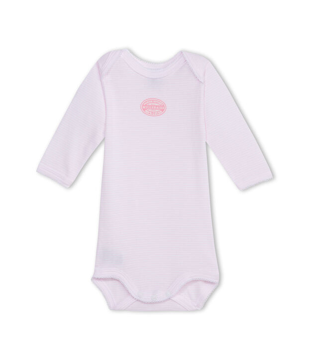 Body beb&eacute; bambina maniche lunghe millerighe rosa/bianco