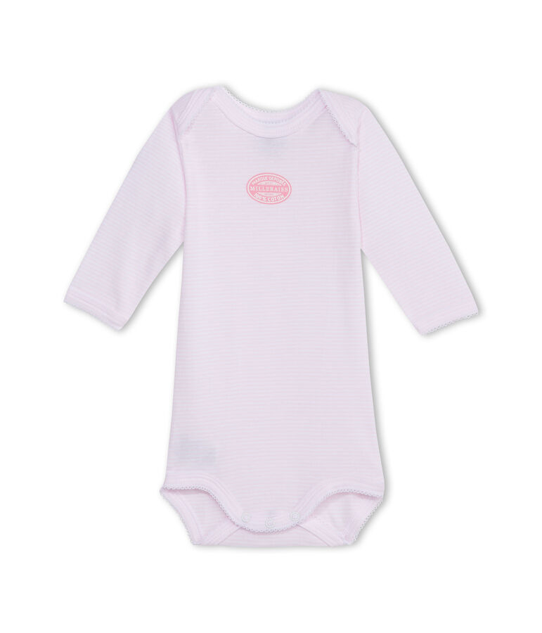 Body beb&eacute; bambina maniche lunghe millerighe rosa VIENNE/bianco ECUME