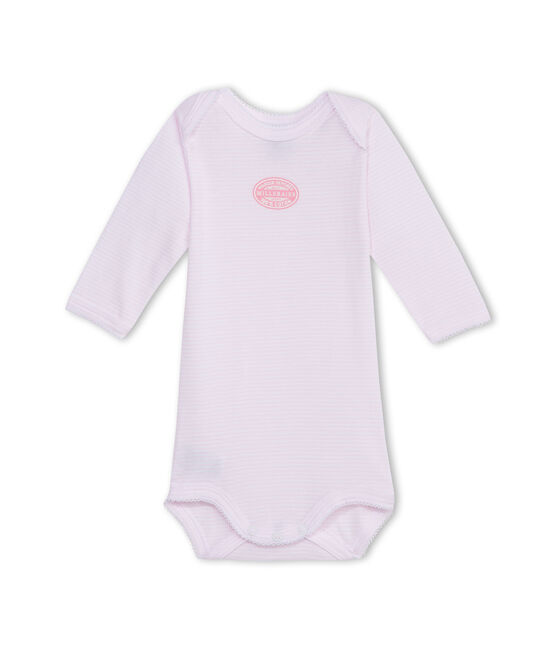 Body bebé bambina maniche lunghe millerighe rosa VIENNE/bianco ECUME
