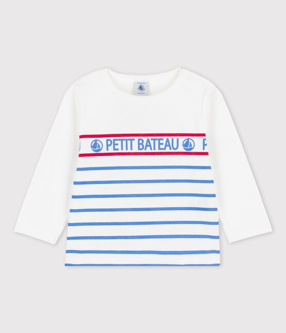 T-shirt bebè a maniche lunghe in jersey bianco MARSHMALLOW/blu BRASIER