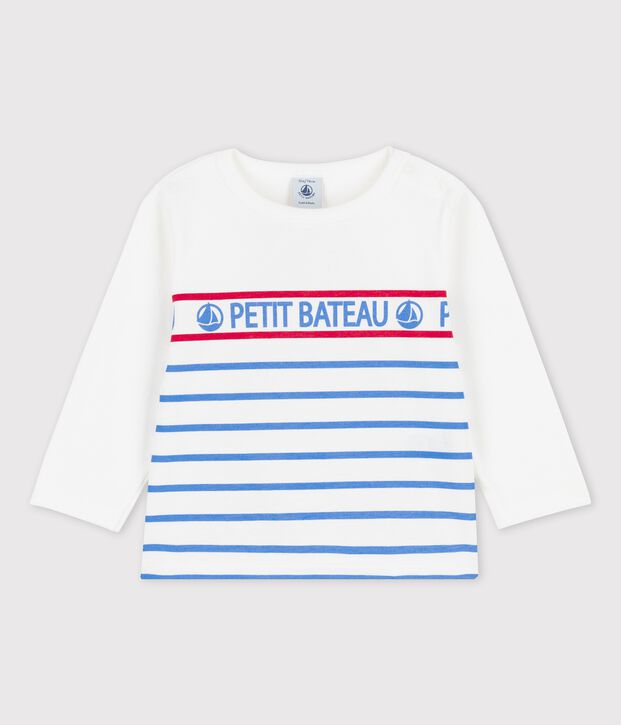 T-shirt beb&egrave; a maniche lunghe in jersey bianco/blu