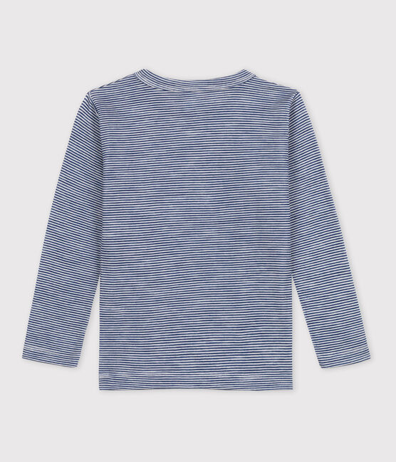 T-shirt a maniche lunghe millerighe in lana e cotone blu MEDIEVAL/bianco MARSHMALLOW