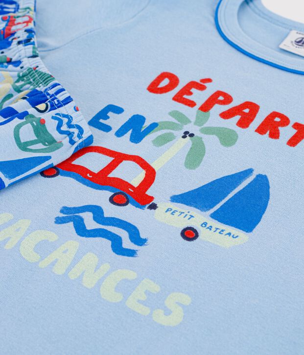 Pigiama corto in cotone con automobili stampate bambino blu/multicolore