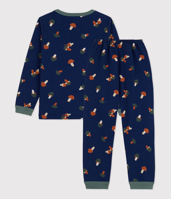 Pigiama bambina/bambino in tessuto felpato motivo funghetto blu MEDIEVAL/bianco MULTICO
