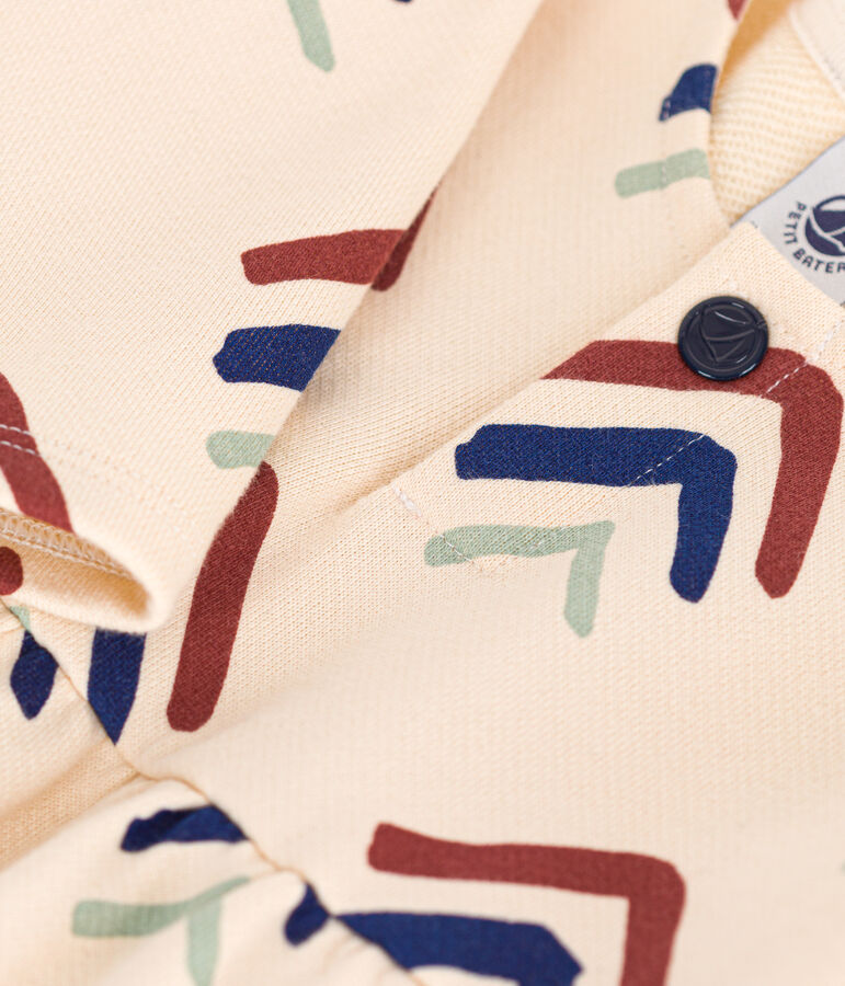 Abito a maniche lunghe in tessuto felpato per beb&egrave; ecru/multicolore