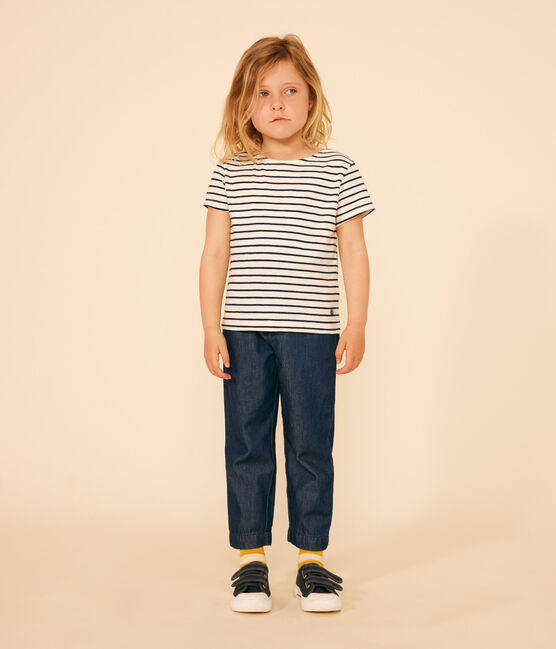 T-shirt a righe in jersey fiammato bambina bianco AVALANCHE/blu SMOKING