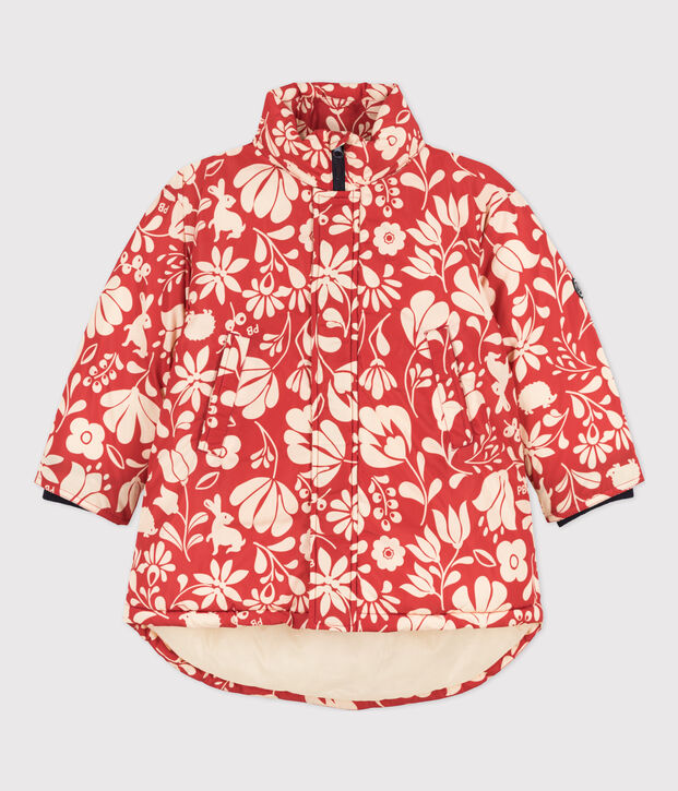 Piumino stampato medio-lungo bambina arancione/ecru