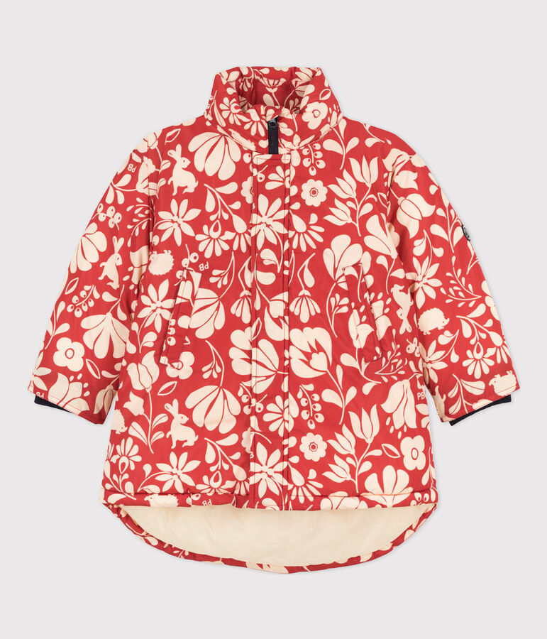 Piumino stampato medio-lungo bambina arancione/ecru