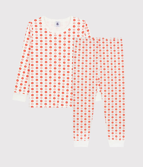 Pigiama bambina/bambino fantasia grafica in cotone biologico bianco MARSHMALLOW/ SPICY