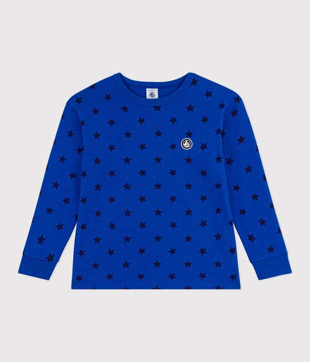 T-shirt a maniche lunghe in cotone con stampa bambina blu/blu