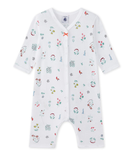 Tutina senza piedi bebè bambina stampata bianco ECUME/bianco MULTICO