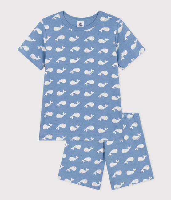 Pigiama short in cotone fantasia balena bambino blu BEACH/ MARSHMALLOW