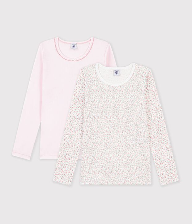 Set T-shirt a maniche lunghe in cotone a fiori bambina multicolore