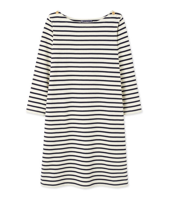Robe marinière femme en jersey lourd beige COQUILLE/blu SMOKING