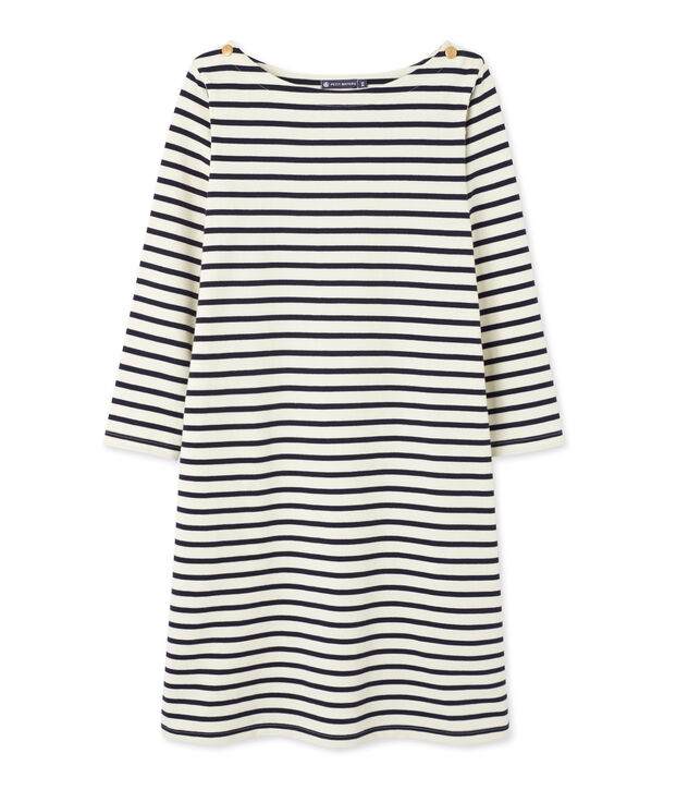 Robe marini&egrave;re femme en jersey lourd bianco/blu