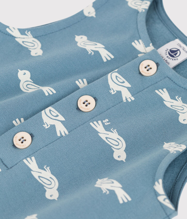 Tutina lunga beb&egrave; in tessuto felpa con motivo blu ROVER/bianco MARSHMALLOW