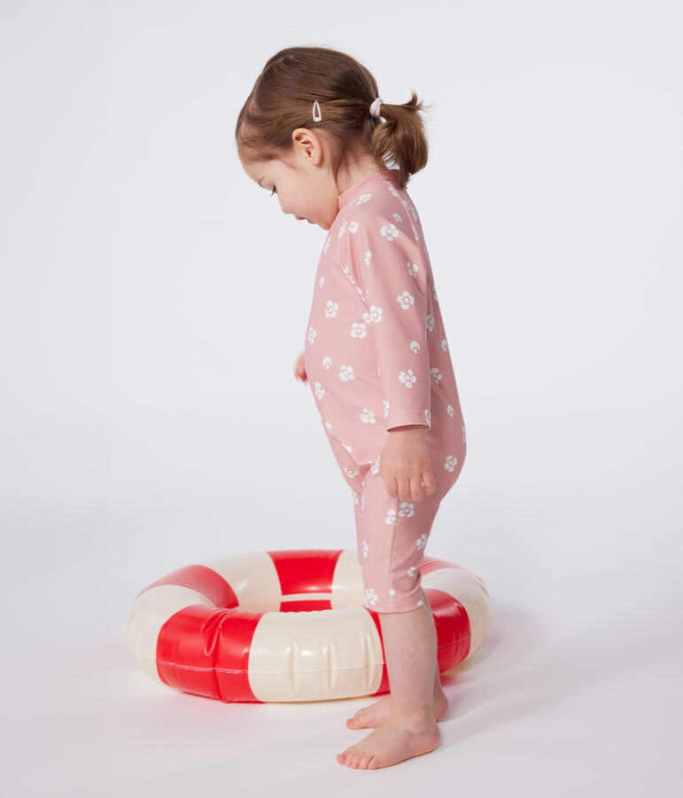 Tutina anti UV con stampa a fiori neonato rosa/bianco