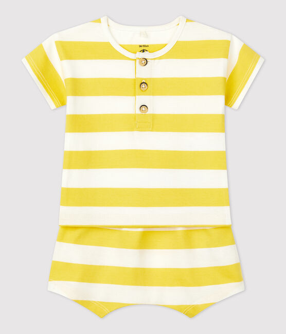 Completo 2 pezzi a righe bebè in jersey giallo ORGE/bianco MARSHMALLOW