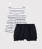Insieme blusa + bloomer in cotone/lino bebè femmina bianco MARSHMALLOW/blu MEDIEVAL